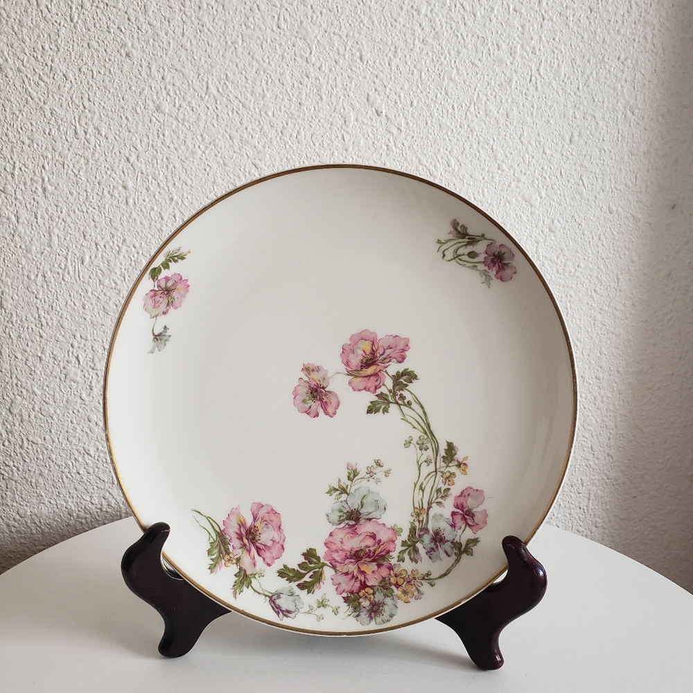 Antique MC Haviland Limoges France Handpainted Floral Round Platter 8-5/8" .